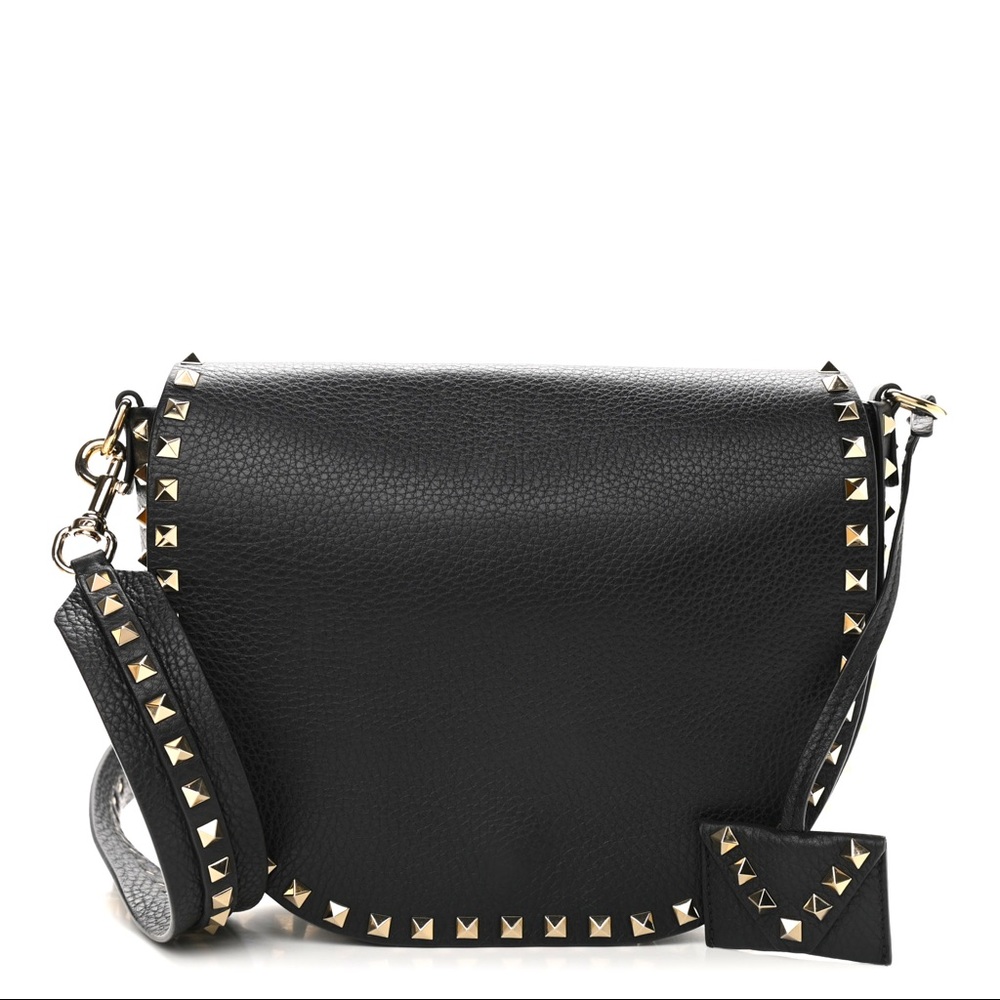 Valentino Garavani Black Leather Rockstud Shoulder Bag with Gold Studs $900.